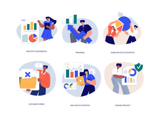 Fototapeta premium Data analysis. Vector illustration. Analytics enables organizations to make data driven decisions and optimize business processes The banking industry relies on data analysis to detect fraudulent