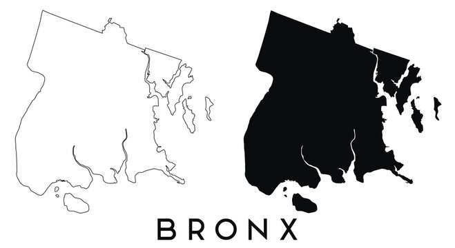 Bronx map outline and black silhouette vector