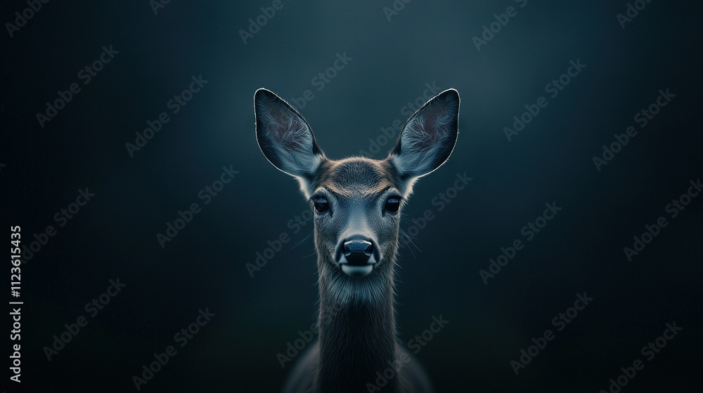 Canvas Prints a close-up of a deer's face against a black background with a hazy picture of its head