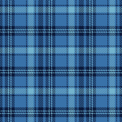 Vector plaid endless checkered pattern in blue hues lines, textile design