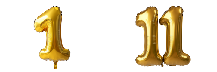  Set of a The golden number balloon, Isolated on transparent background.