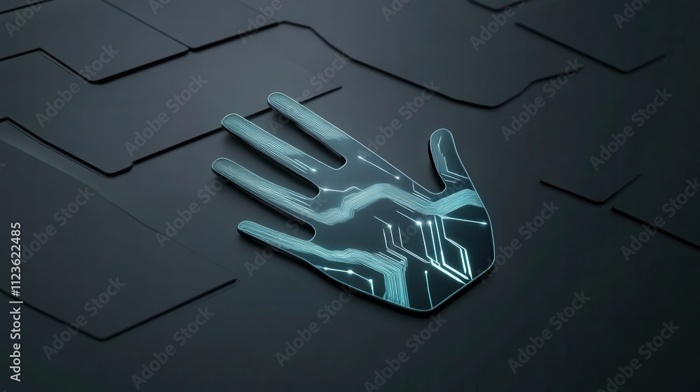 Poster a glowing digital handprint with futuristic circuit patterns