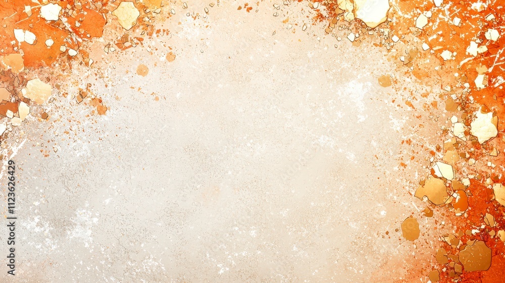 Poster an abstract background with a blend of warm orange tones, featuring splatters and textures that crea