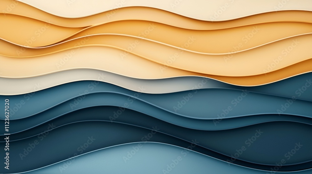 Poster an abstract composition of layered waves in soft colors, creating a soothing and elegant visual effe