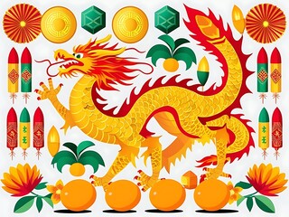 Obraz premium A Golden Dragon with Chinese New Year Decorations