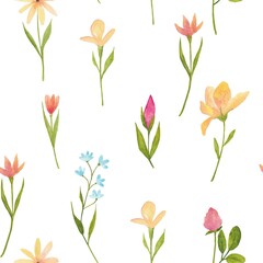 Obraz premium watercolor pattern with forest and wildflowers. Simple style, suitable for children's clothes, postcards, wallpaper