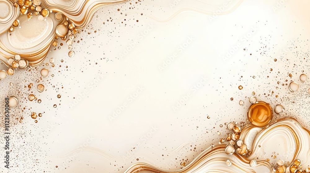 Aufkleber an elegant abstract background featuring flowing lines and golden bubbles, perfect for creating styl