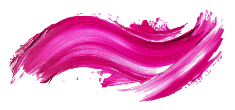 Brush stroke of vibrant pink paint on transparent background, abstract art concept