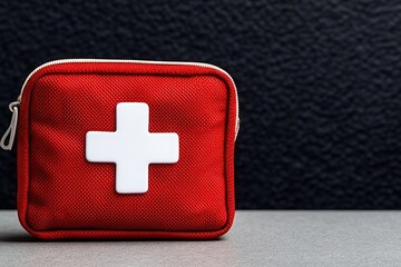 Red First Aid Kit with White Cross on Flat Surface