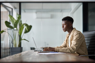 Busy focused professional African young business man company worker analyst, Black male software...