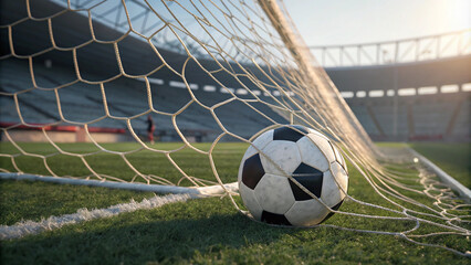 Soccer ball in goal net