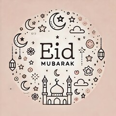 Obraz premium Eid Mubarak Festive Greeting with Mosque and Stars