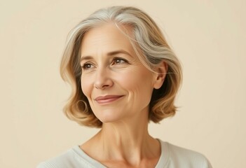 Half-length portrait of a woman with a calm expression