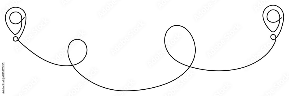 Poster path between two location markers continuous line drawing. travel destination concept. gps navigatio