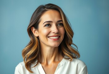 Obraz premium Half-length portrait of a smiling woman with a soft, natural expression