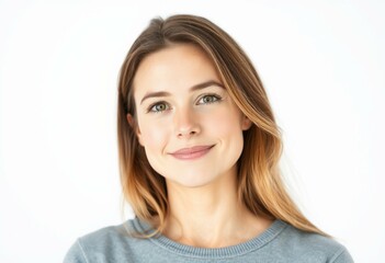 Fototapeta premium A serene and calm half-length portrait of a 30-year-old woman.
