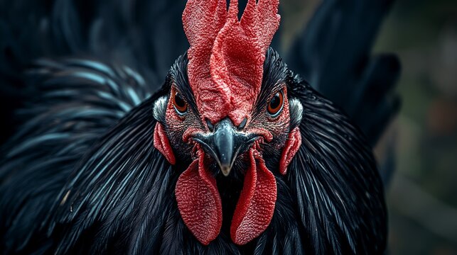 Rooster feathers. Bright dark Indian rooster (Seval Erkul) feathers close up view.