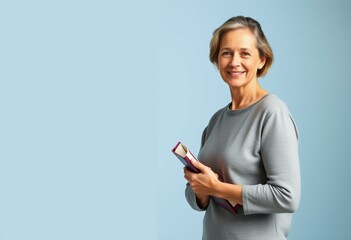 Naklejka premium Half-length portrait of a 45-year-old woman with a calm expression