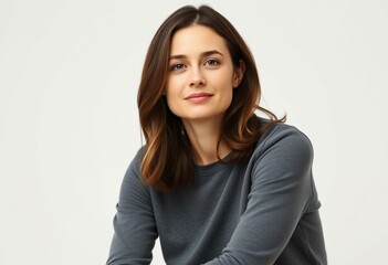 Fototapeta premium Half-length portrait of a 35-year-old woman with a neutral expression