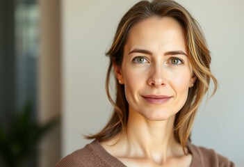 Naklejka premium Half-length portrait of a woman with a gentle expression