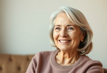 Fototapeta premium Relaxed portrait of a 50-year-old woman with a gentle smile