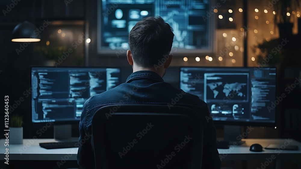 Poster cybersecurity and data protection, securing internet networks, safeguarding business and financial t