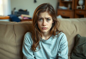 Obraz premium Portrait of a young woman with a disappointed expression