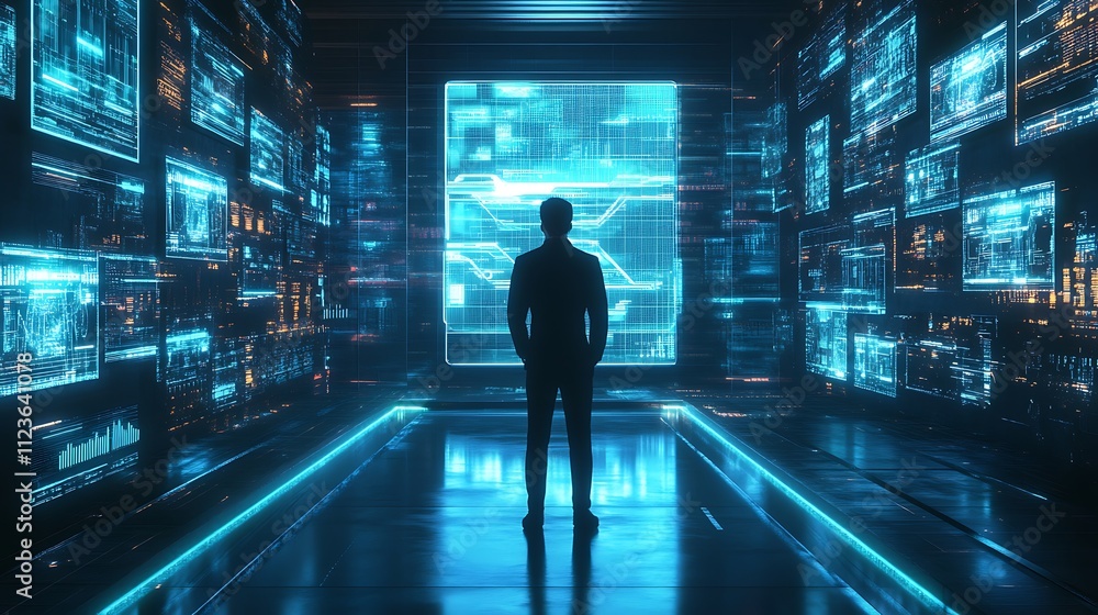 Poster cybersecurity and data protection, securing internet networks, safeguarding business and financial t