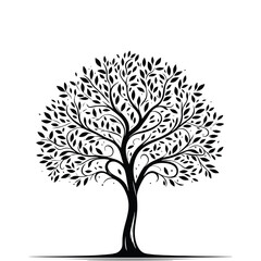 Fototapeta premium Vector black tree plant set against white background, tree vector 