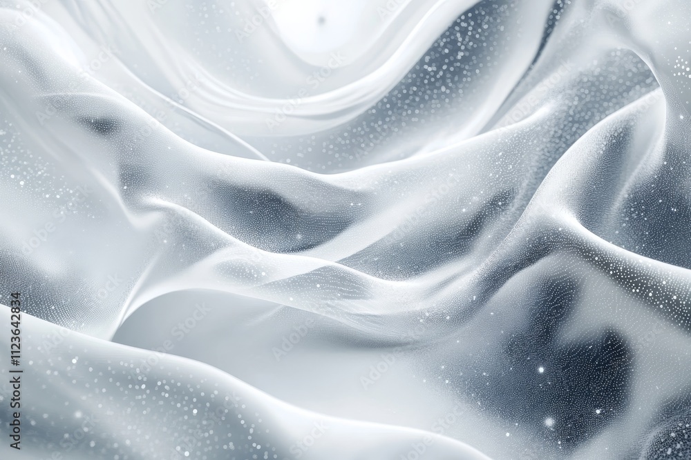 Poster abstract grey and white background featuring flowing particles for digital future technology concept