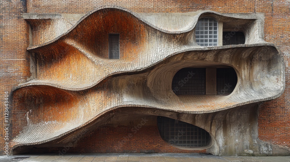 Aufkleber abstract architectural design with fluid forms and textured surfaces.