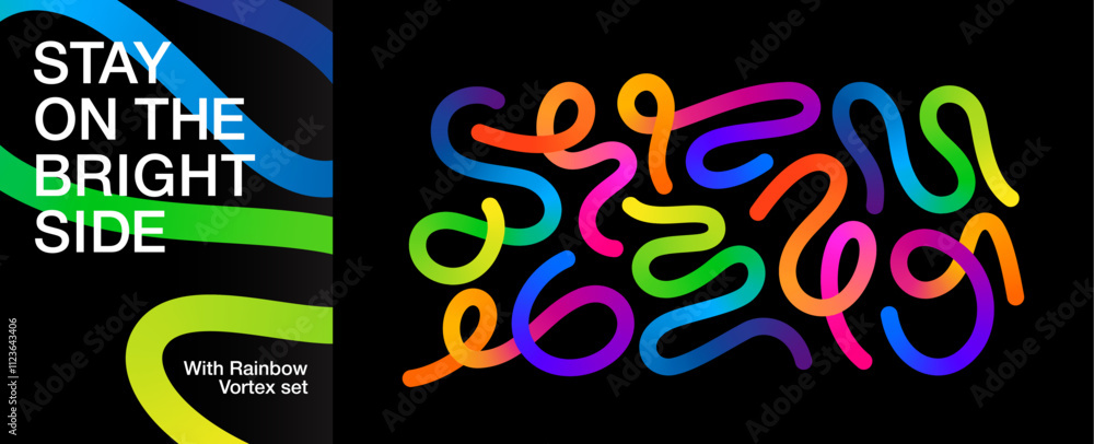 Poster Color Gradient Line Shapes. Abstract Wavy Ribbons. Vector Rainbow Spiral Design Elements
