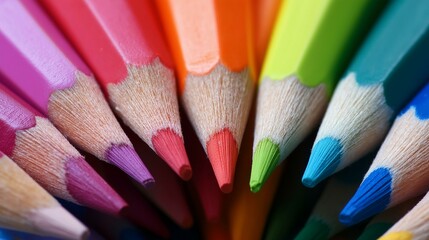 Naklejka premium Close-up of assorted colorful pencils arranged in a circle, showcasing vibrant tips ready for artistic creativity.