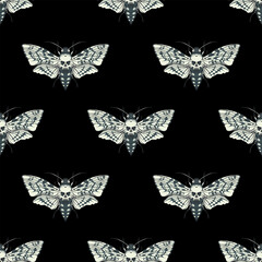 vector seamless pattern with a death's head butterfly on black background. Suitable for wallpaper,...