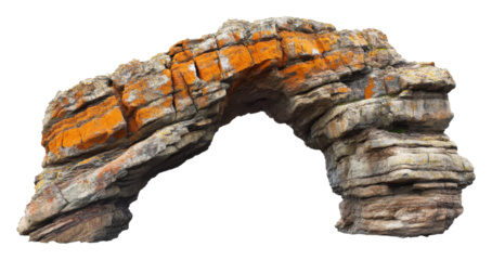 Natural rock arch formation with orange lichen detail