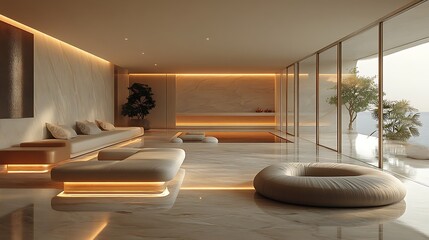 Interlocking smooth surfaces with bold tones and futuristic metallic accents softly illuminated in a neutral space