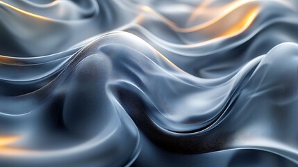 Fototapeta premium Weightless fluid shapes in harmonious tones with subtle metallic highlights softly glowing in a gray environment