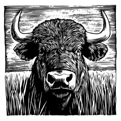 detailed artwork of a buffalo in vintage linocut-inspired design © Luka