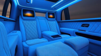 Fototapeta premium a focus on the rear seats of a luxury car, with built-in entertainment screens