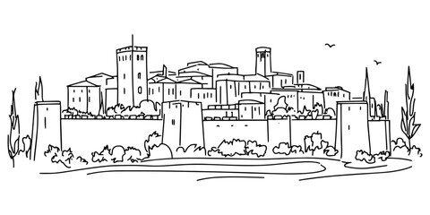 Naklejka premium decorative black vector of medieval city and architecture