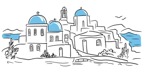 artistic sketch of traditional greek architecture in minimalist style – black vector © Luka