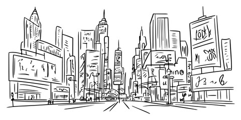 Obraz premium minimalist sketch of times square advertising and buildings – black vector
