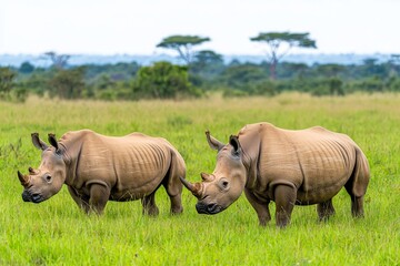 Obraz premium The largest species of rhinoceros currently in existence is the white rhinoceros, or square-lipped rhinoceros.