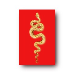 Tattoo gold snake on a red background. Traditional black dot style ink. Traditional Tattoo Old School Tattooing Style Ink. Snake silhouette illustration.