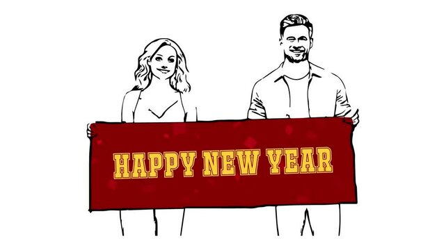 Happy New Year Animation Digital banner With Girl and Boy