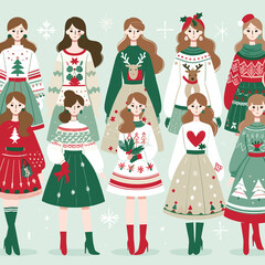 Fototapeta premium Christmas Dress Flat Vector Design