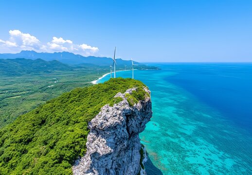 A massive windmill located on Hailing Island, Yangjiang City, in Guangdong Province, China.