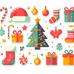 Christmas Items Flat Vector Design