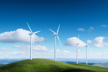 Fototapeta premium Wind turbines silhouetted against the sunset. Wind power, also known as wind energy, primarily harnesses wind turbines to create electricity. This method is a favored, sustainable, and renewable