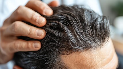 Naklejka premium A skilled professional delivers a soothing scalp massage to a client, promoting relaxation